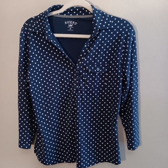 Riders by Lee Tops - Lee Riders Navy polka dot top sz M